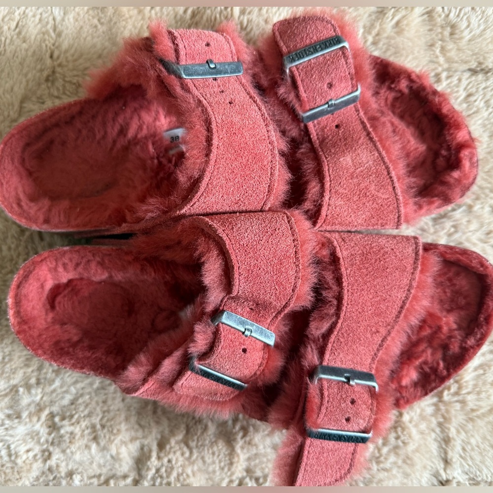Birkenstock Arizona Shearling Sandals Maroon 38
